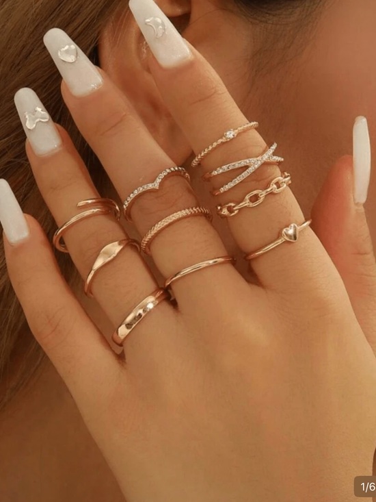 Jewelry - Bohemian Yellow Gold Floral Pearl Ring stack Set viral 🍁 leaf Jewelry 10pc lot